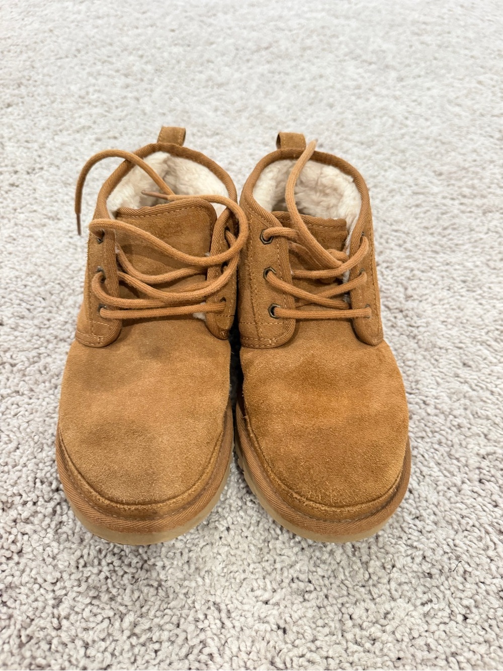 UGG Kids Chestnut Suede Lace-Up Booties with Faux Shearling